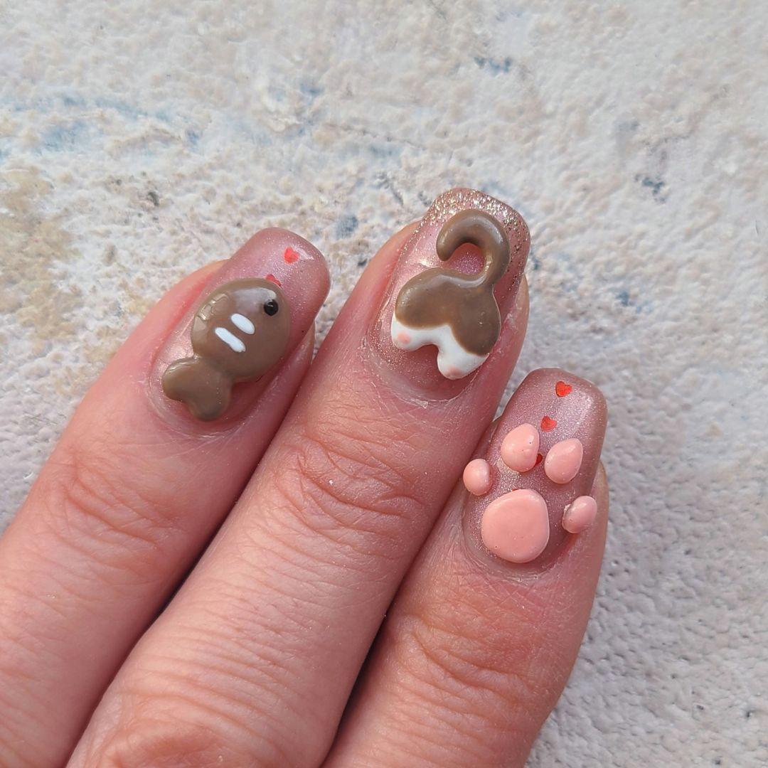 推し活】【ネコ】ねこ｜ネイルパーツ｜魚｜肉球｜お尻｜3dパーツ