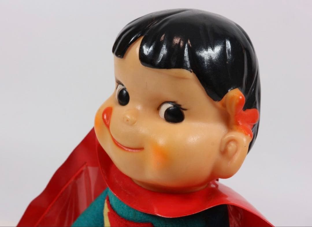 1/23】不二家 ペコちゃん 当時もの スーパーマン 26cm ソフビ 美品