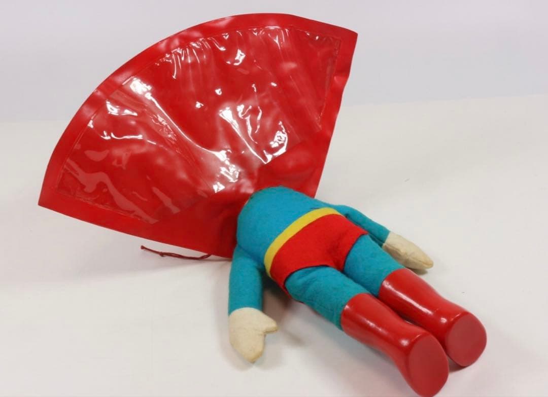 1/23】不二家 ペコちゃん 当時もの スーパーマン 26cm ソフビ 美品