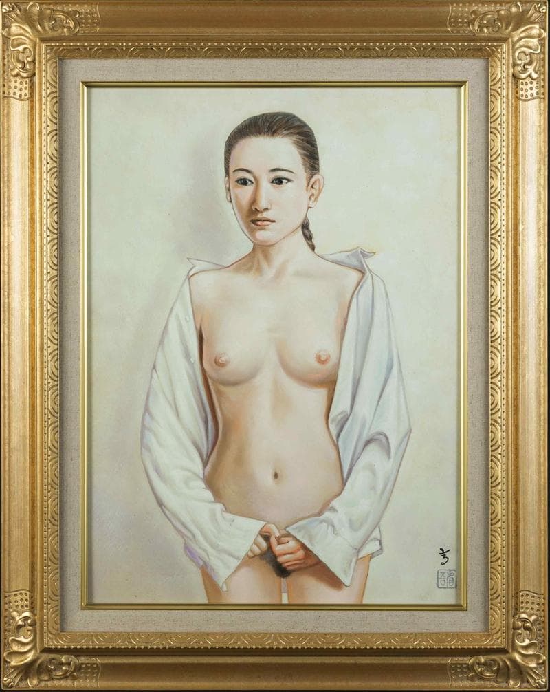 高塚省吾　油彩　肉筆『やさしい時間』表サイン　高塚康子鑑定　P8号　額　b847