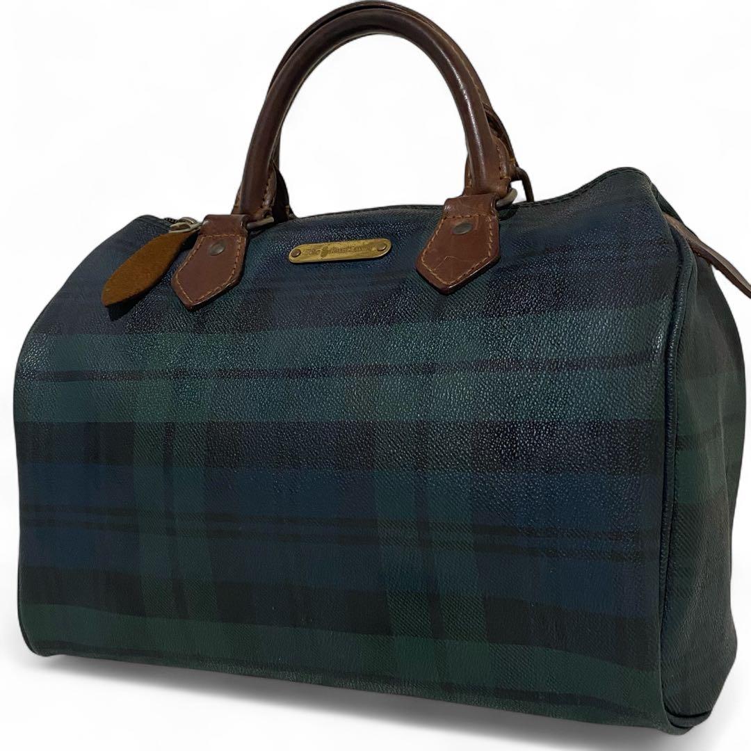 【美品】Polo Ralph Lauren ミニボストン チェック柄 レザー