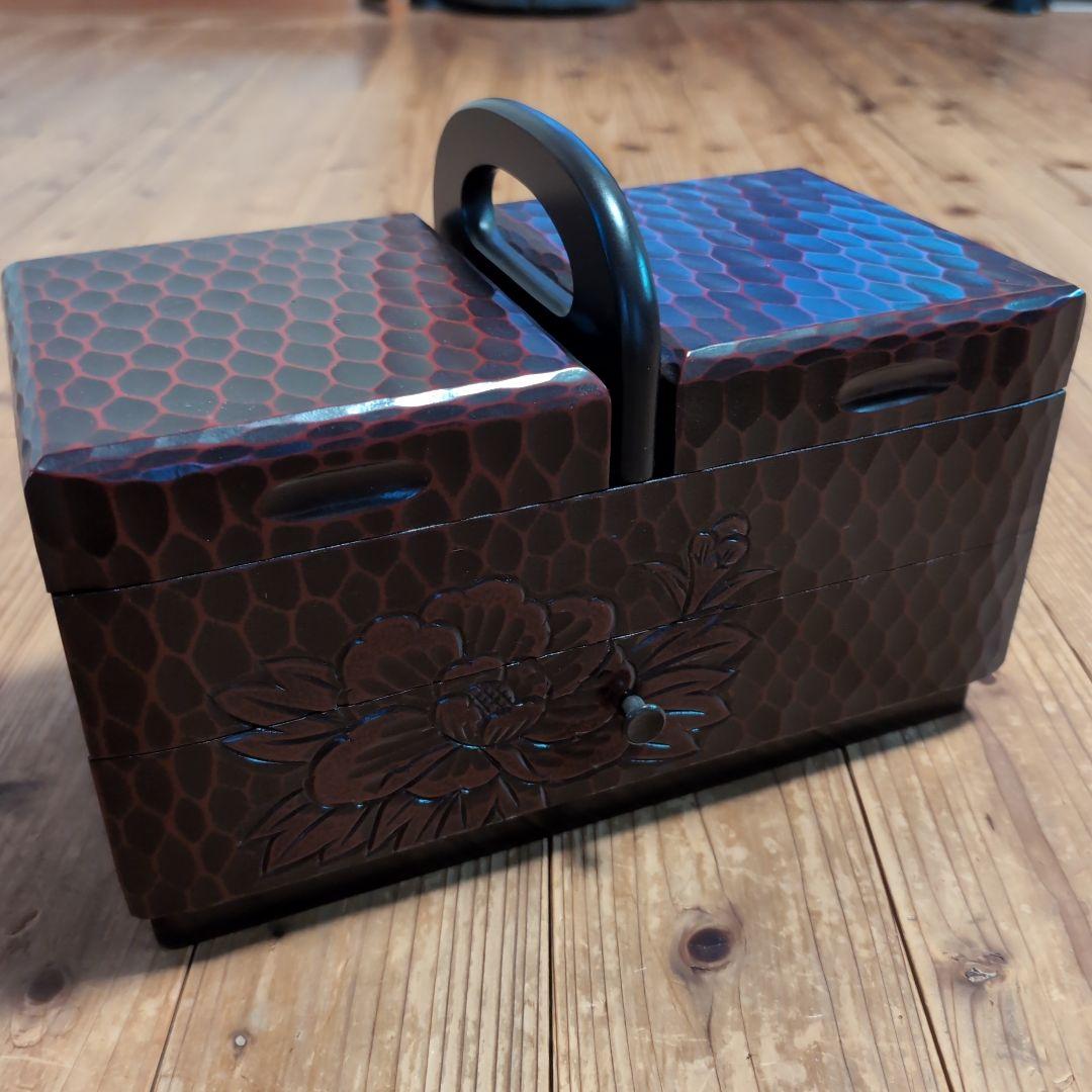 鎌倉彫 裁縫箱 小物入れ アンティーク 木製 ソーイングボックス 新品