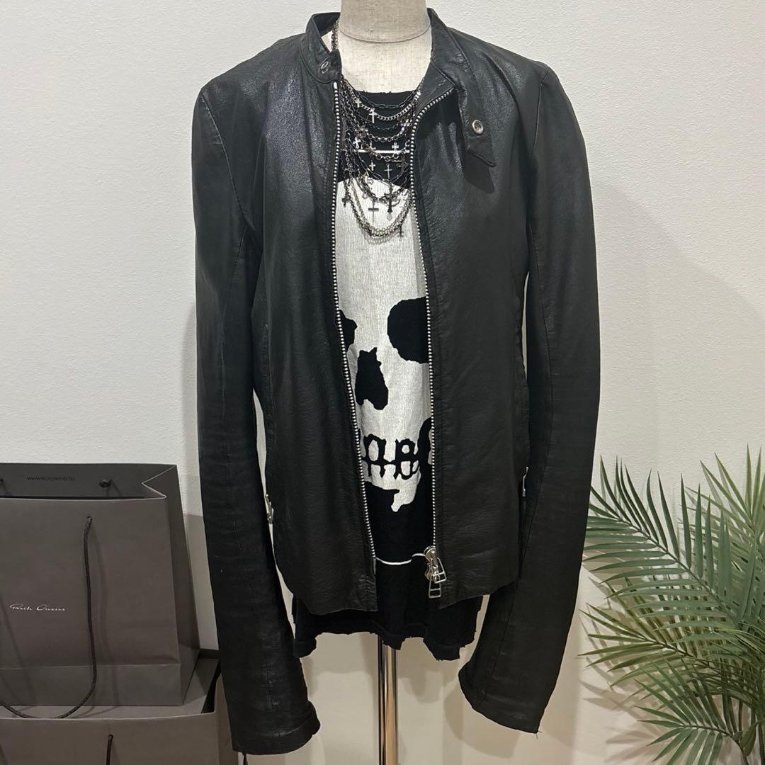 [00s EKAM] ロングアーム シングルライダース レザー羊革 ブラック