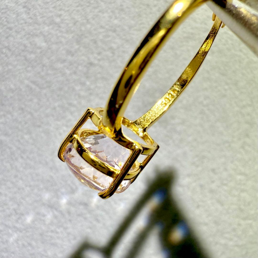 k18gp クンツァイト オーバル ファセットカット フリーサイズリング 大粒