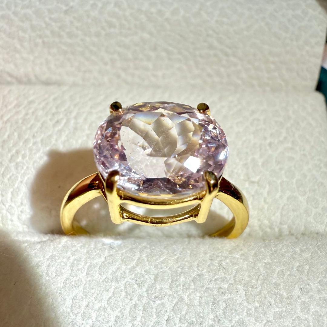 k18gp クンツァイト オーバル ファセットカット フリーサイズリング 大粒