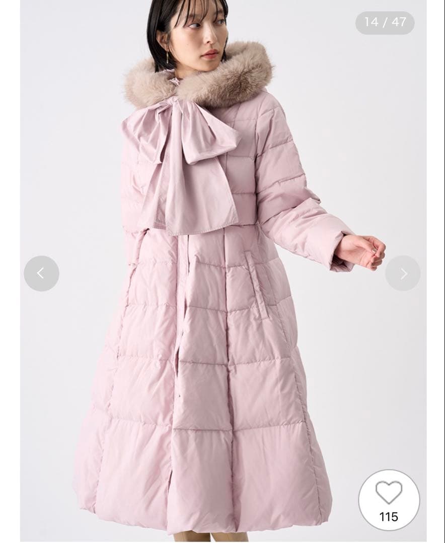 セルフォード フードリボンロングダウンコート ピンク 新品未使用