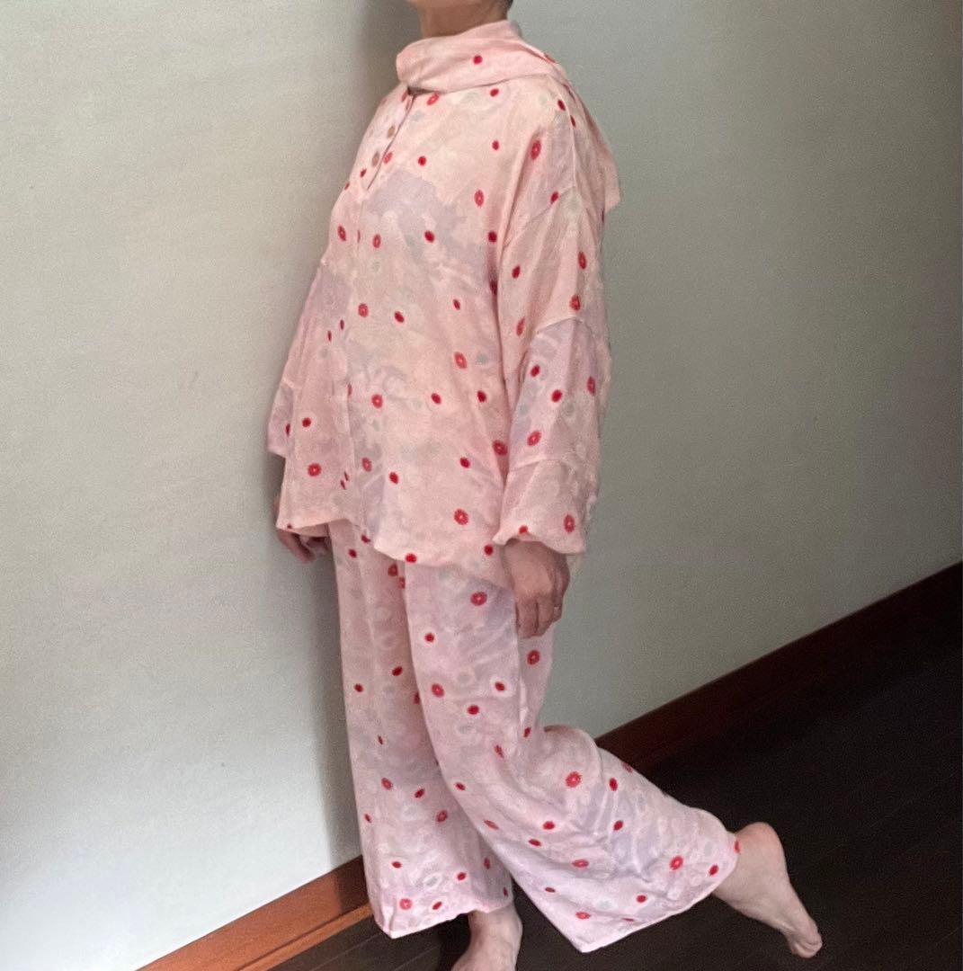 シルクパジャマ・長袖長パンツ・長襦袢リメイク・冷房対策 - メルカリ
