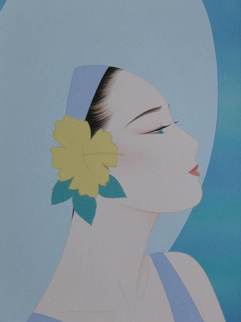 鶴田一郎、【サマーシルエット】、希少な額装用画集より、新品額装付