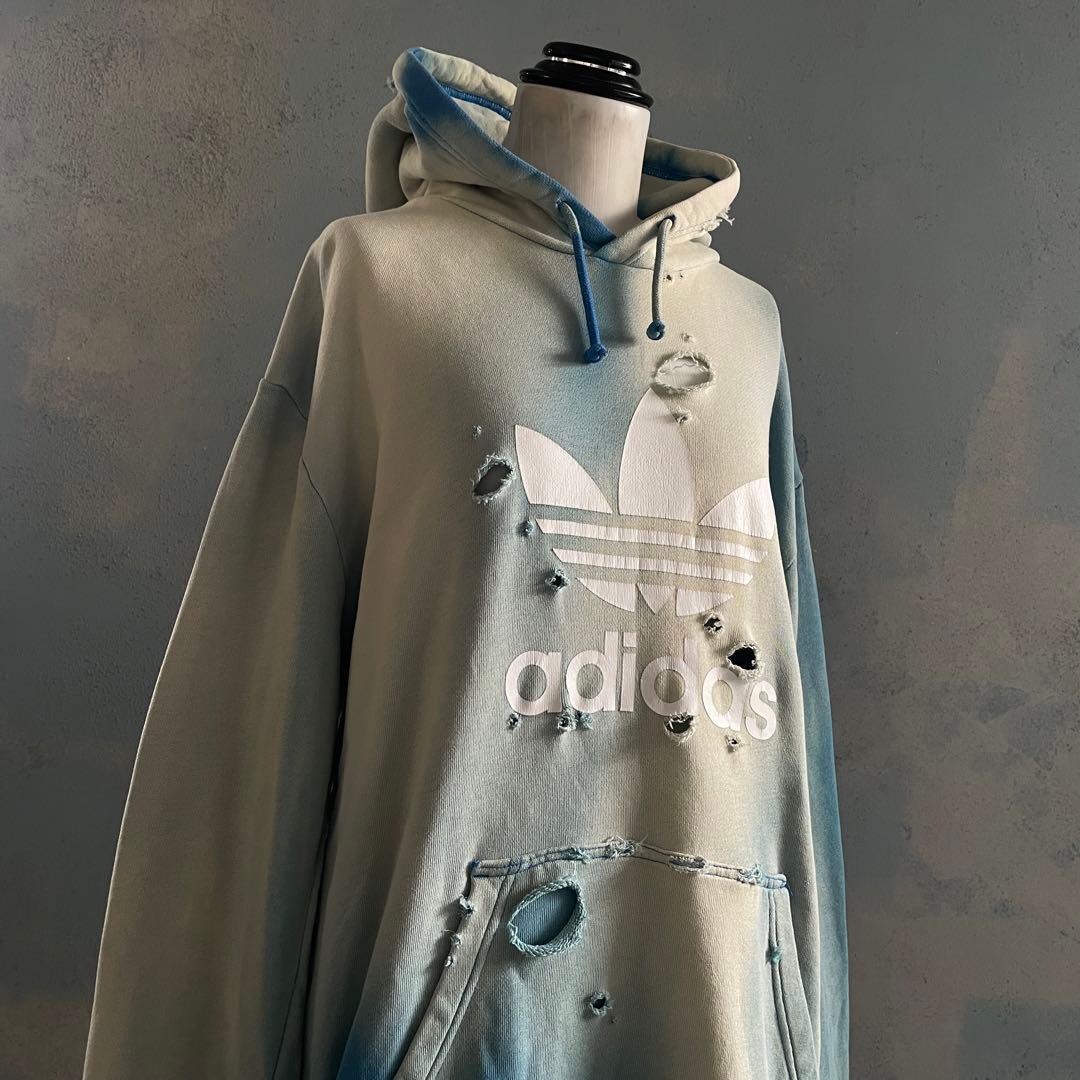 y2k“broken”4XO”フェード“ターコイズブルー“襤褸 hoodie - メルカリ