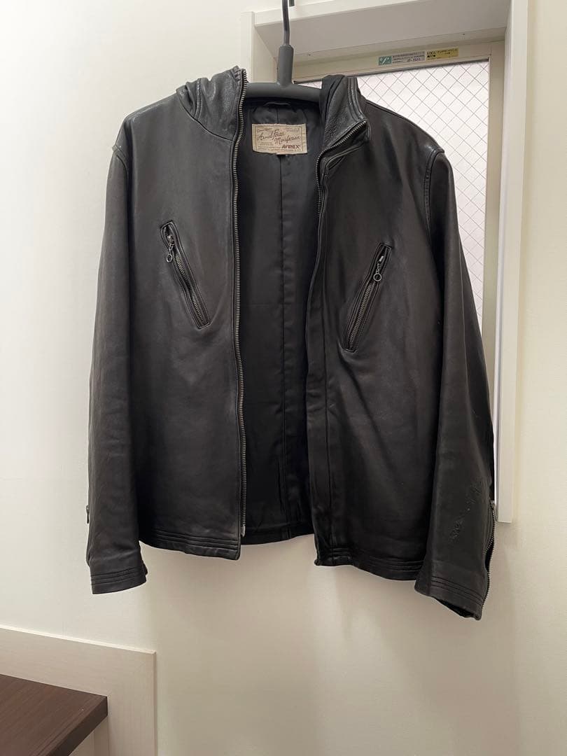 AVIREX フード付きレザージャケット XL AVIREX（アヴィレックス） スタジャン SIGNATURE HOODED LEATHER