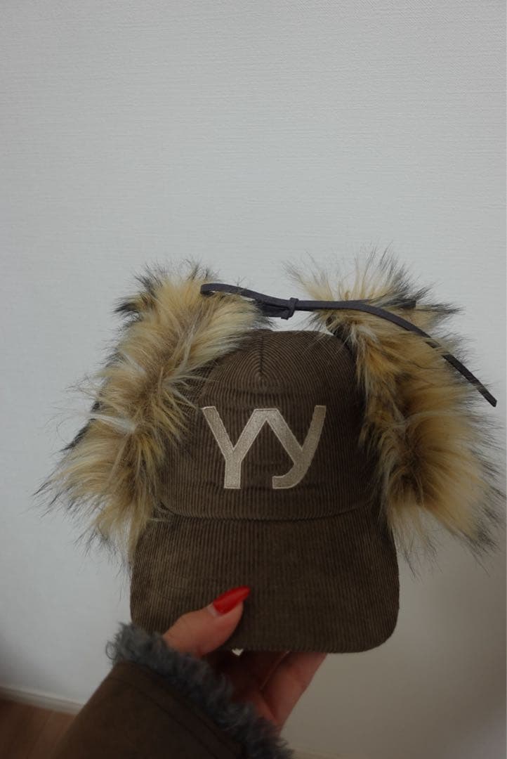 open yy ファー付きコーデュロイキャップ