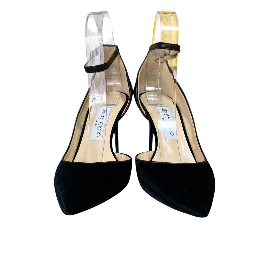 アッパー美品✨ジミーチュウ 黒 ベロア アンクルストラップ パンプス 23.5