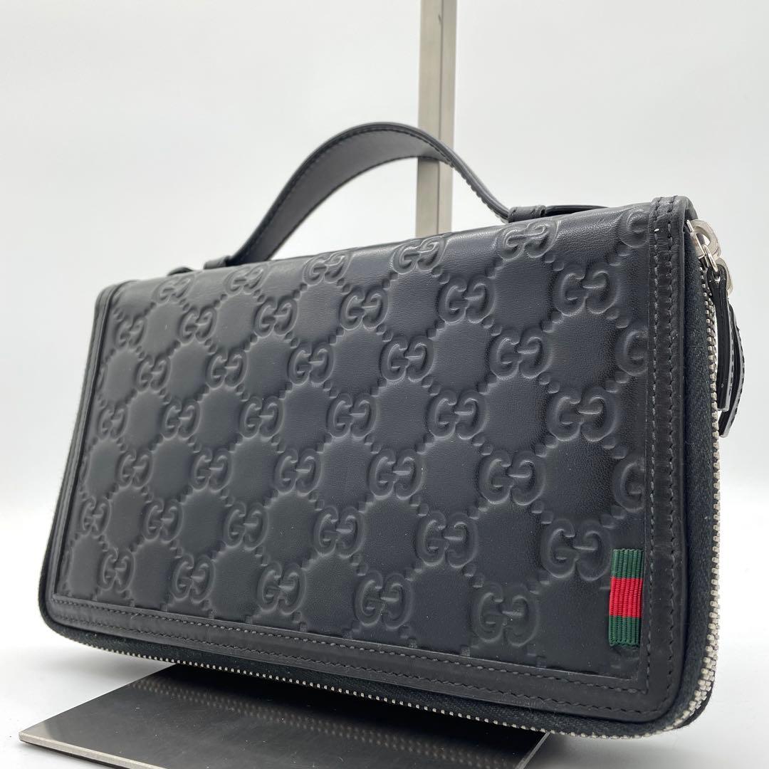 【極美品】グッチ　オーガナイザー　シェリーライン　シマ　GG レザー　ブラック