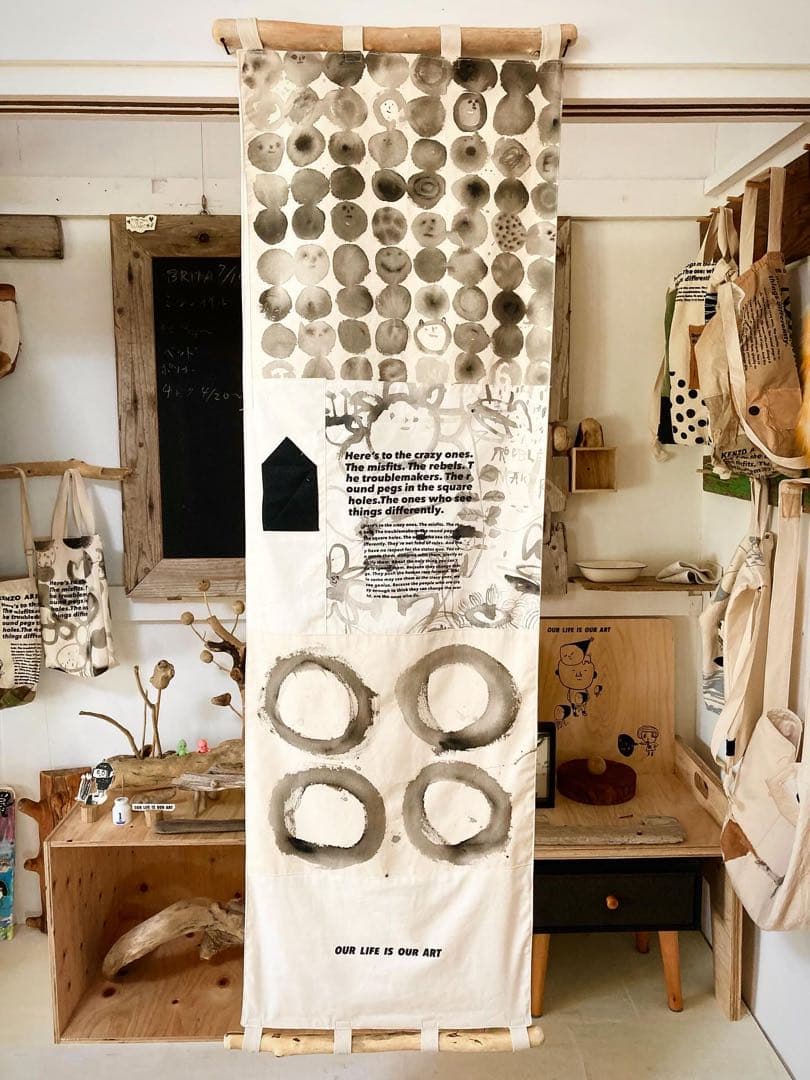 ハンドメイド　アート掛軸リバーシブル　オリジナルイラスト