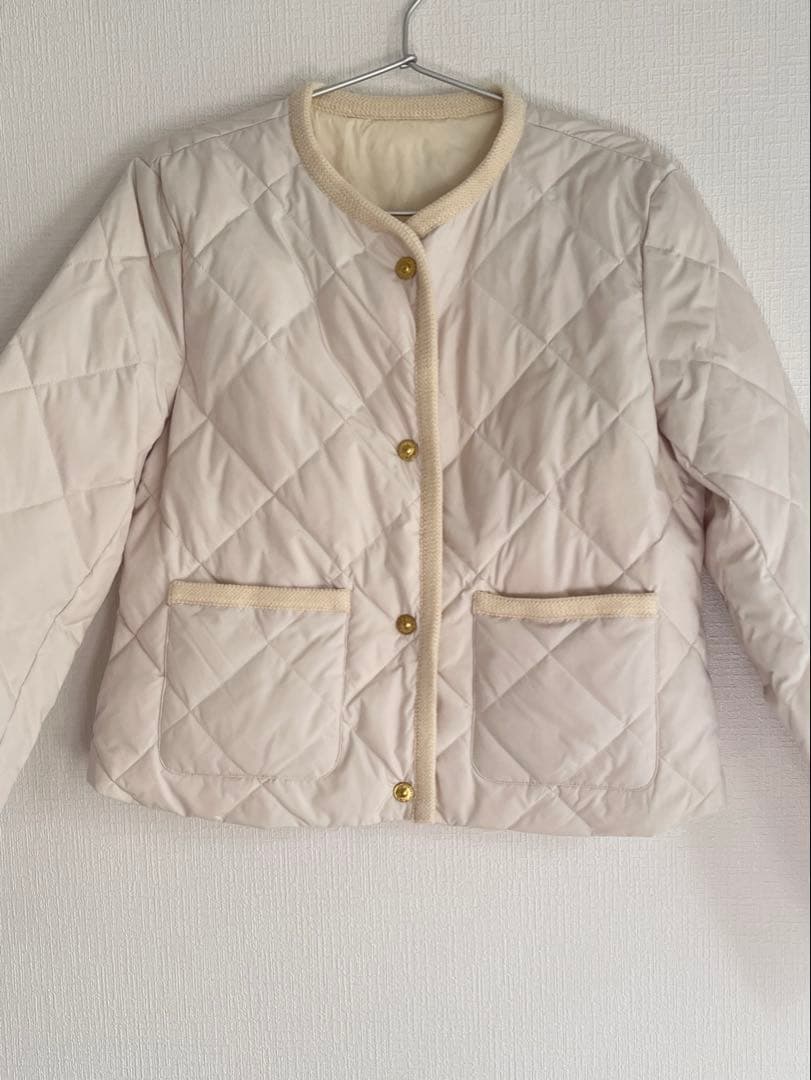 即納【TAION×anuans】 ノーカラーキルティングショートダウン　ホワイト