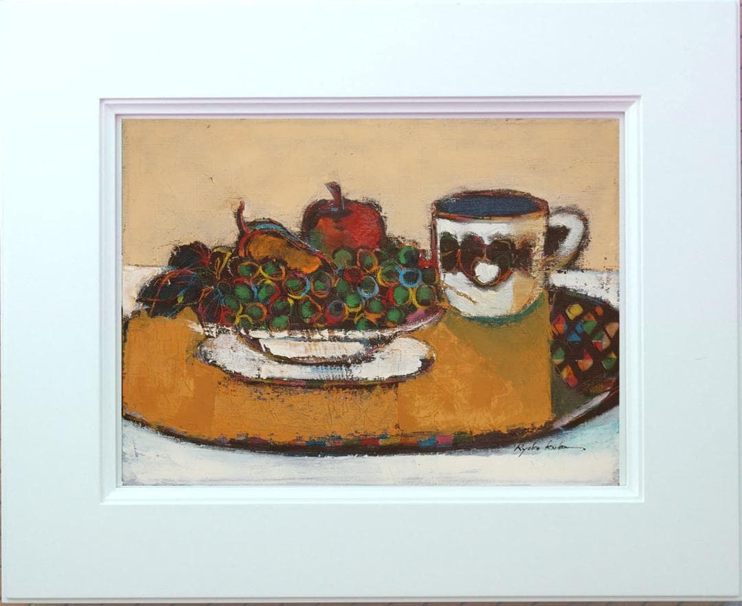 メルカリ 絵画絵額付き (白）油絵uF6-061204静物フルーツカップ