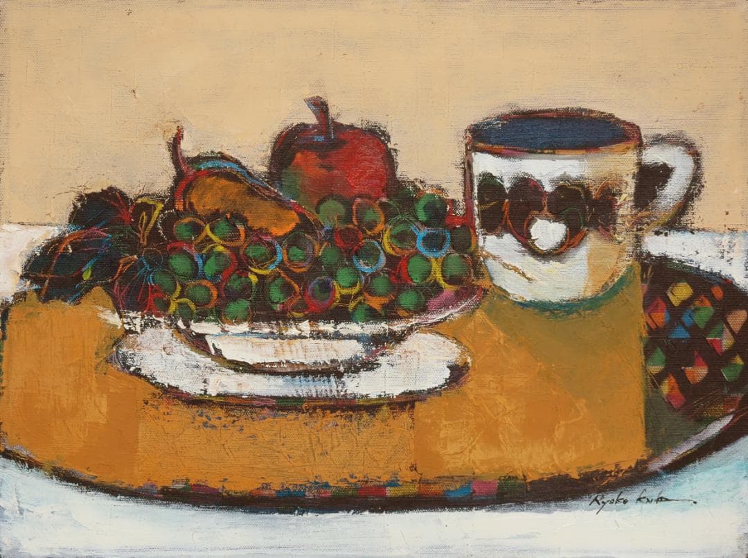 メルカリ 絵画絵額付き (白）油絵uF6-061204静物フルーツカップ