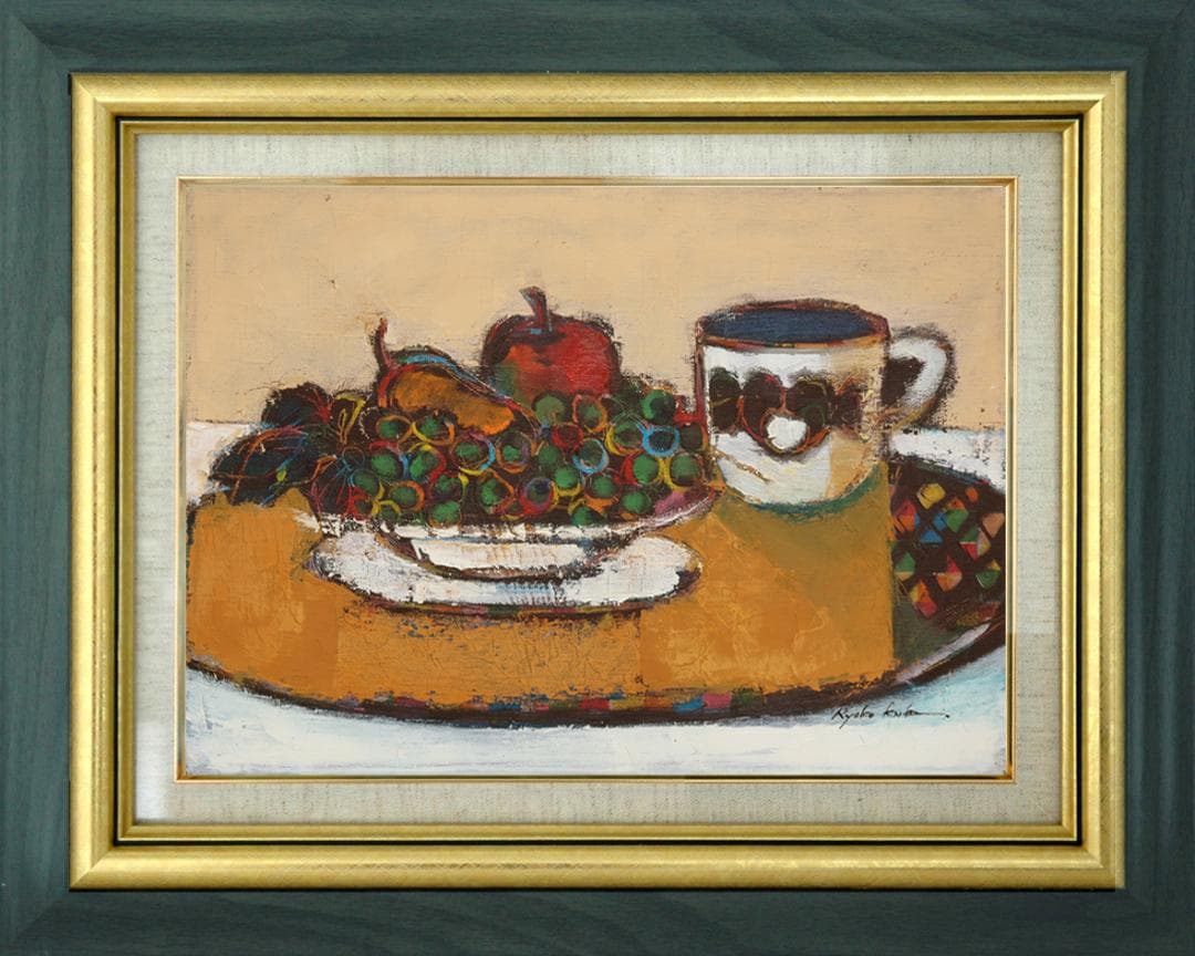 メルカリ 絵画絵額付き (白）油絵uF6-061204静物フルーツカップ