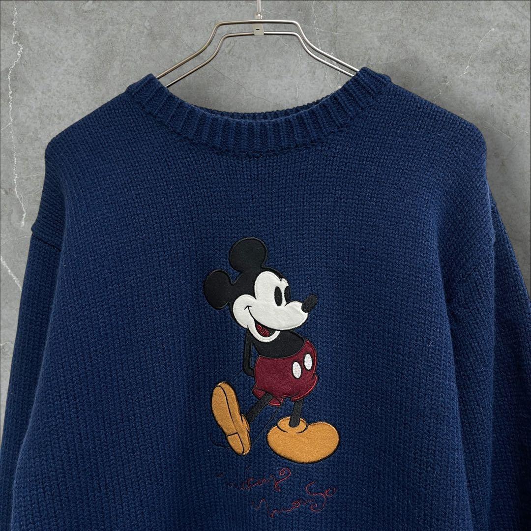 ミッキーマウス ミッキー ウール ニット セーター ネイビー L 短丈