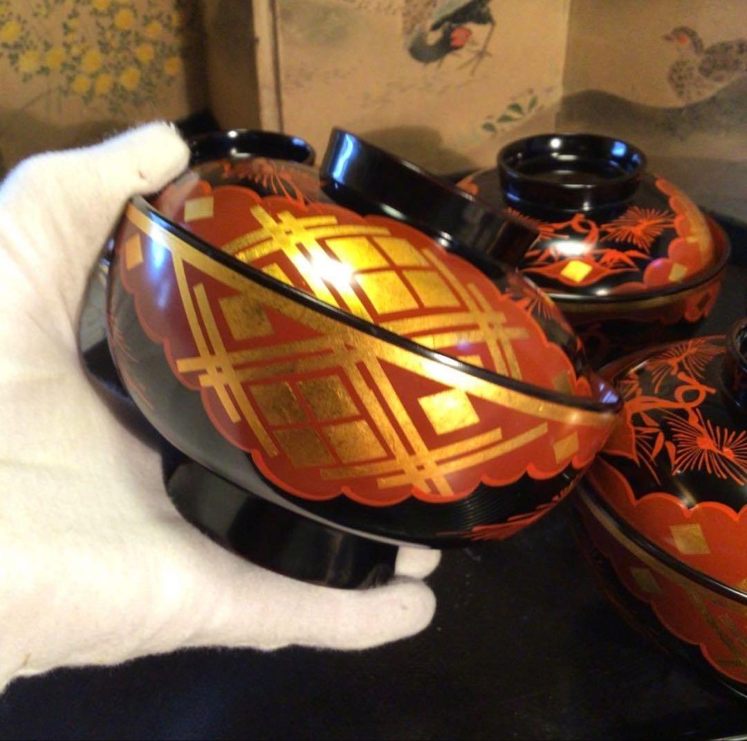 A1062 木製漆器 懐石道具 秀衡塗 椀 （丸三漆器）5客箸 5膳 揃え