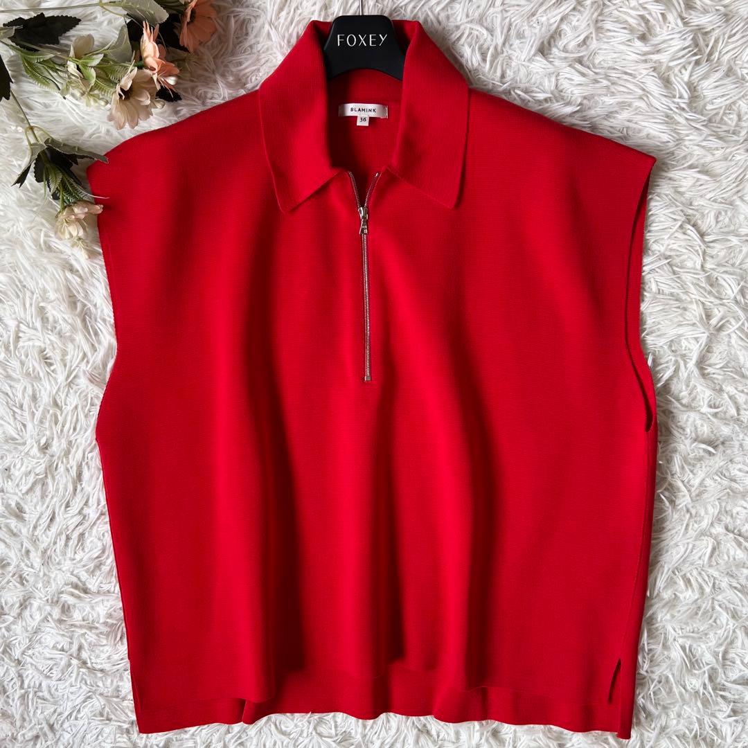 BLAMINK コットン ミラノ 14G ハーフ ジップ ニット セーター