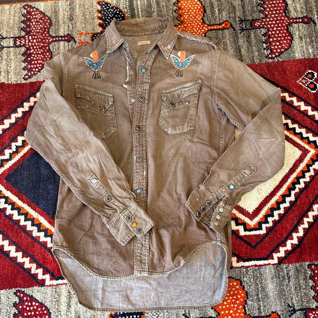 キャピタル KAPITAL ブラウン 鳥刺繍 長袖シャツ