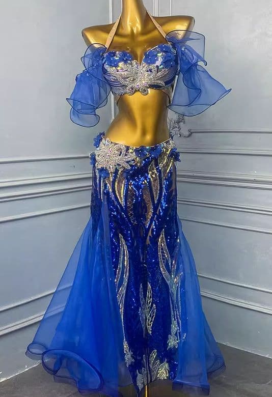 ベリーダンス衣装 ブラベルトスカートセット ブルー 青 オーダーメイド