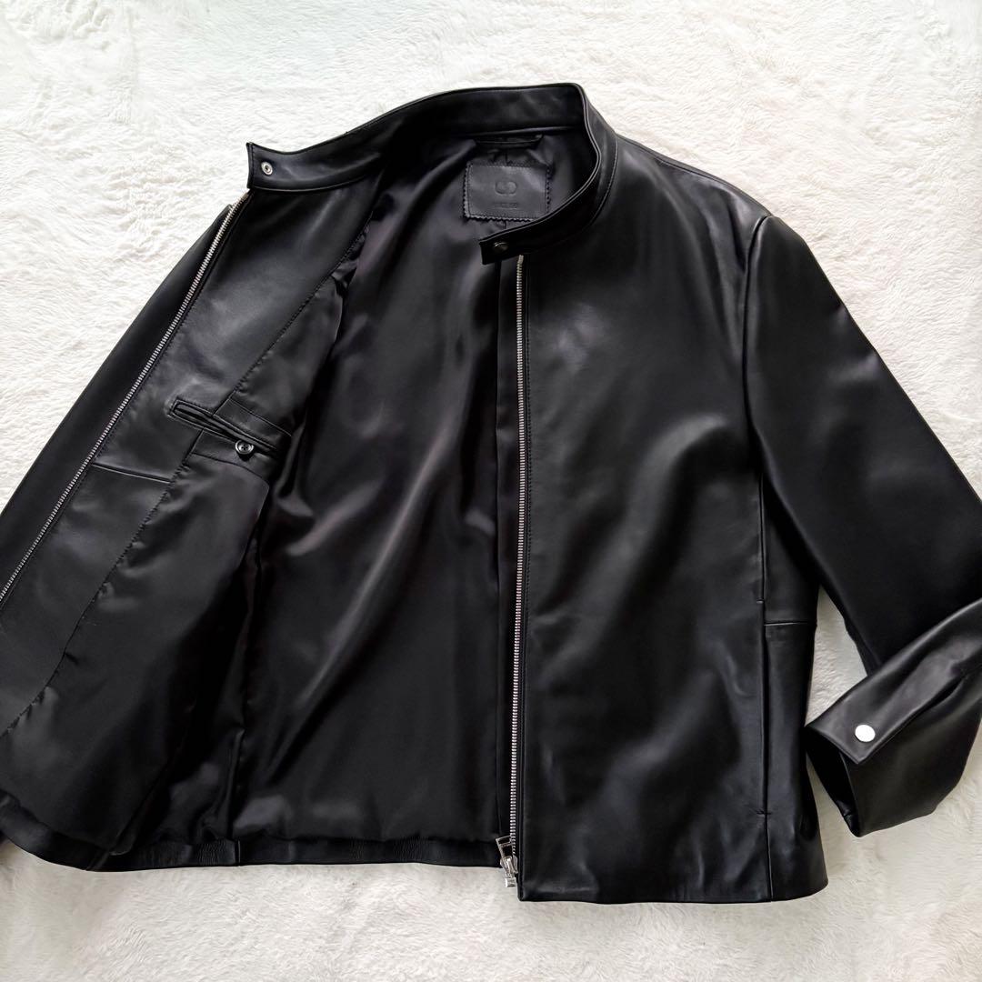 現行　極美品　コムサメン　レザージャケット　ラムレザー　羊革　本革　黒　L