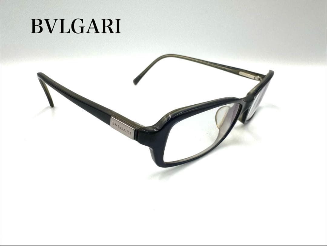 【美品】 BVLGARI フルリム スクエア メガネ ネイビー バネ丁番 度入り