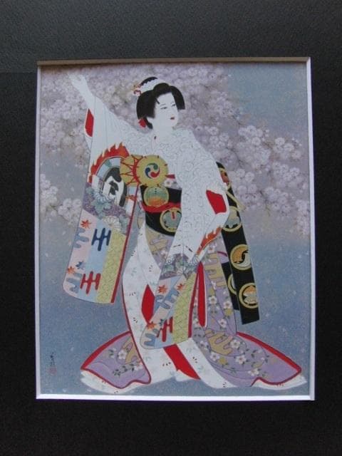 宮下壽紀、【羯鼓の舞】、希少な額装用画集より、美品、新品額装付