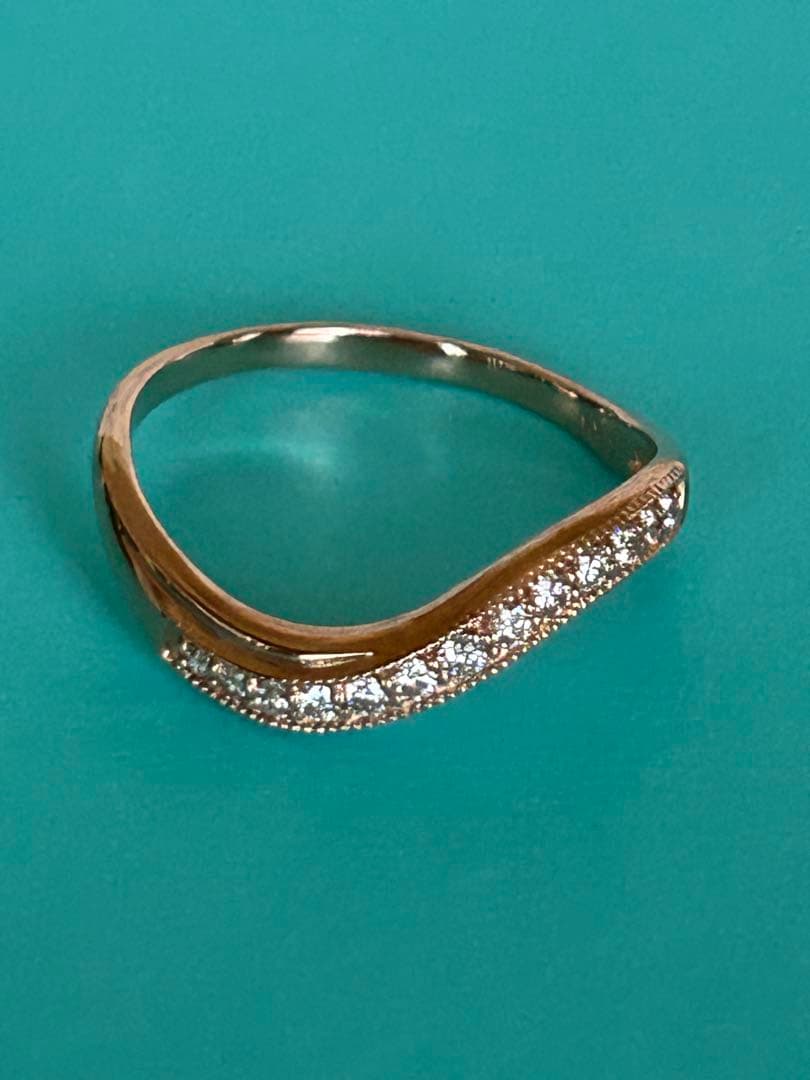 18金 K18PG ダイヤ0.2ct付き カーブリング 2.27g 15号