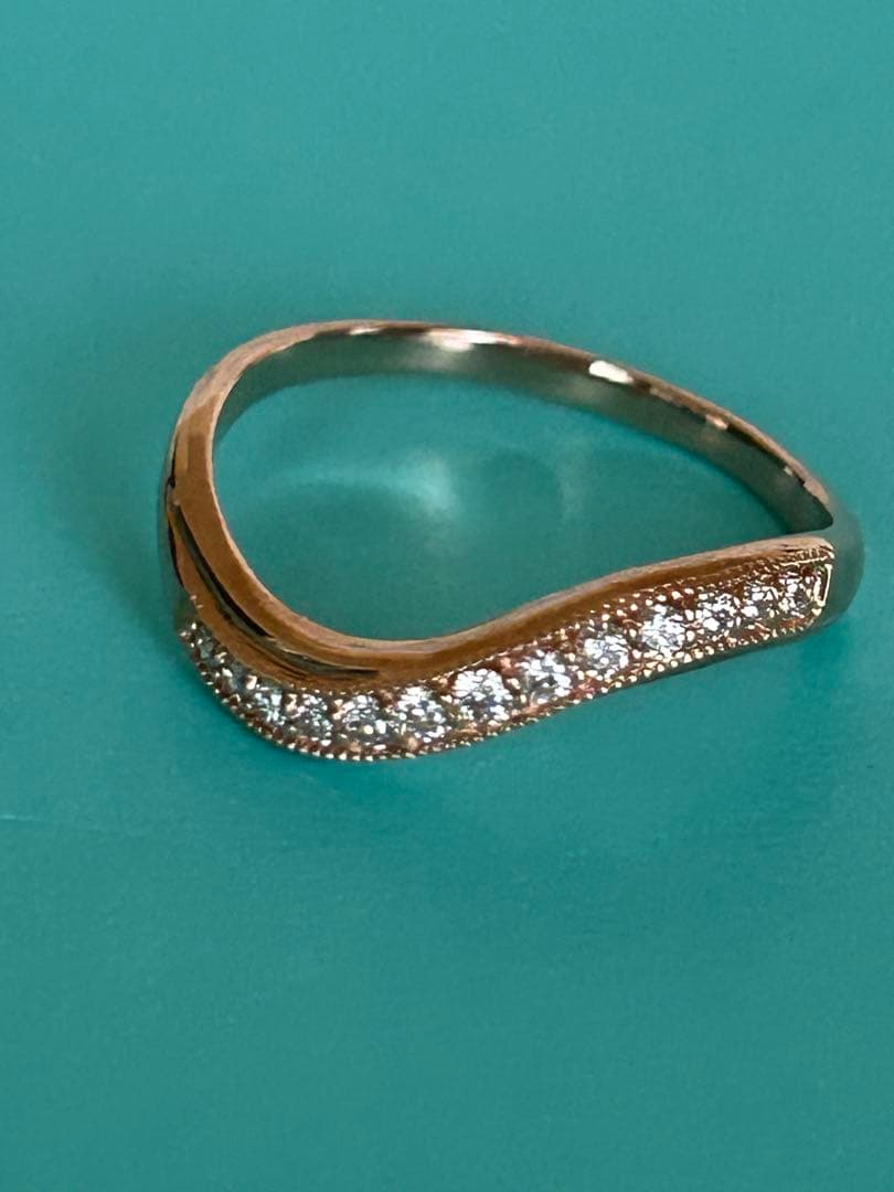 18金 K18PG ダイヤ0.2ct付き カーブリング 2.27g 15号