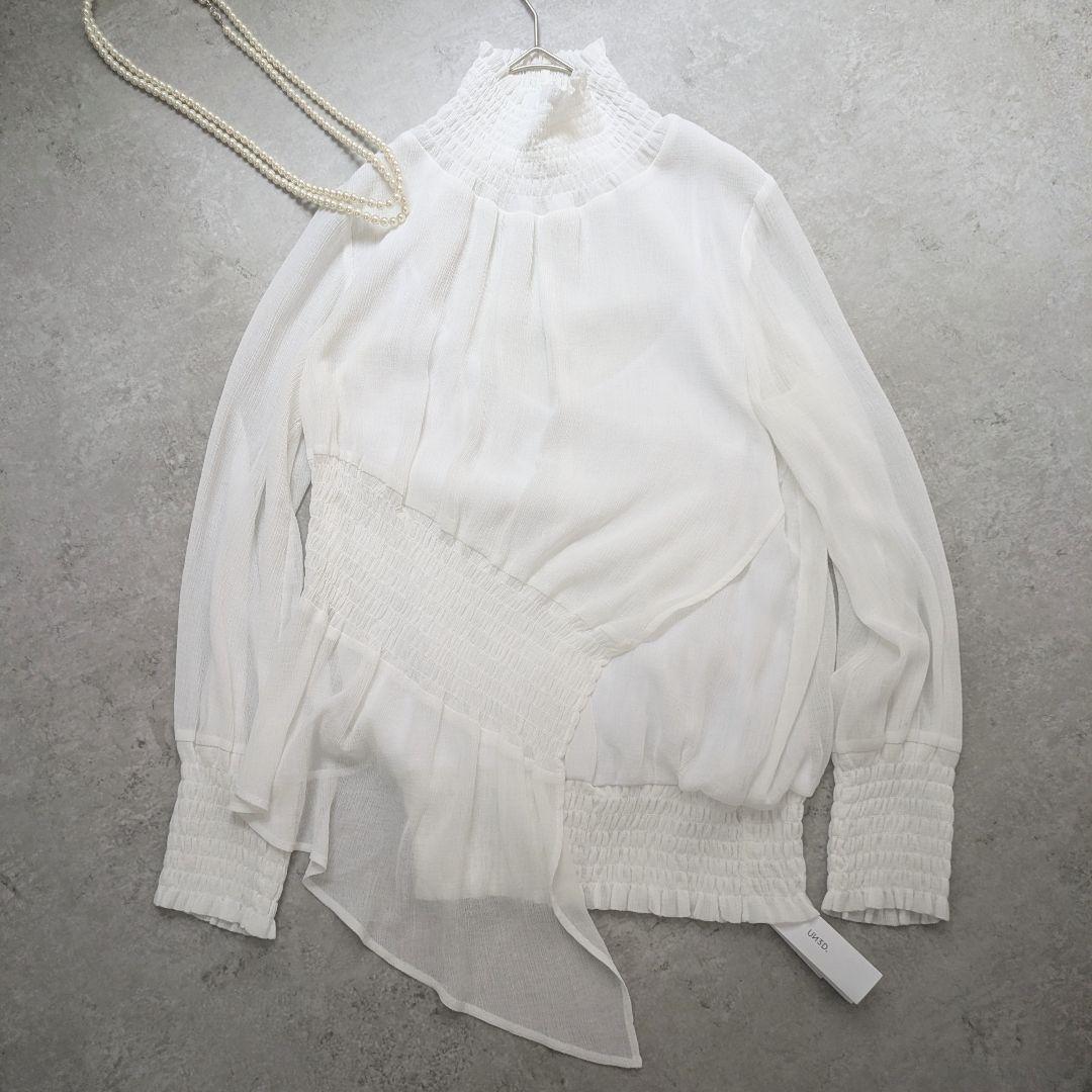 新品✨️ シアー　シャーリング　ペプラム　ブラウス　アンスリード