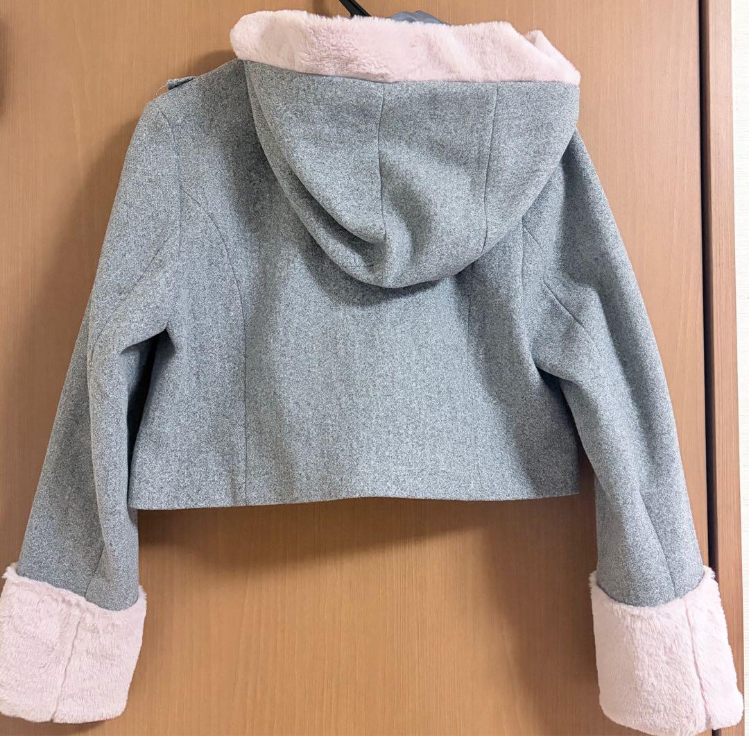 pium ファーリボンヨークフリルショートコート グレー 量産型 地雷系