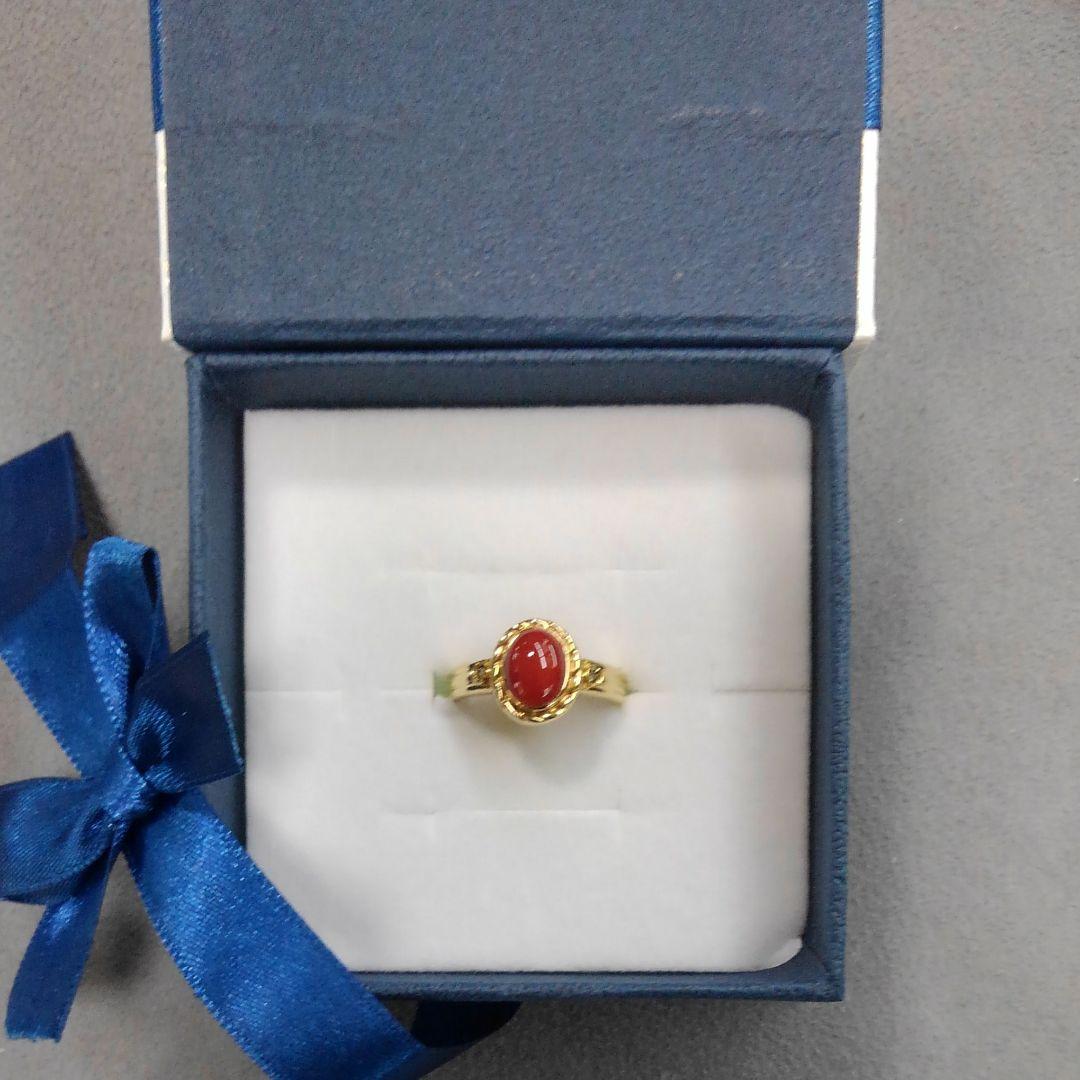 血赤珊瑚K18リング 3.4g 14号ダイヤ0.01