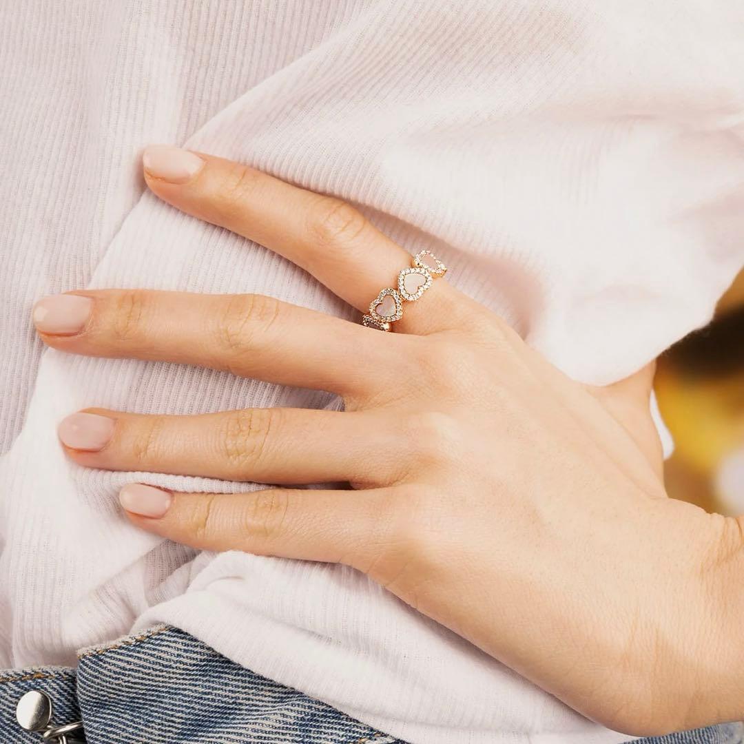 APM MONACOパヴェ ピンクマザーオブパール フルハート リング 54