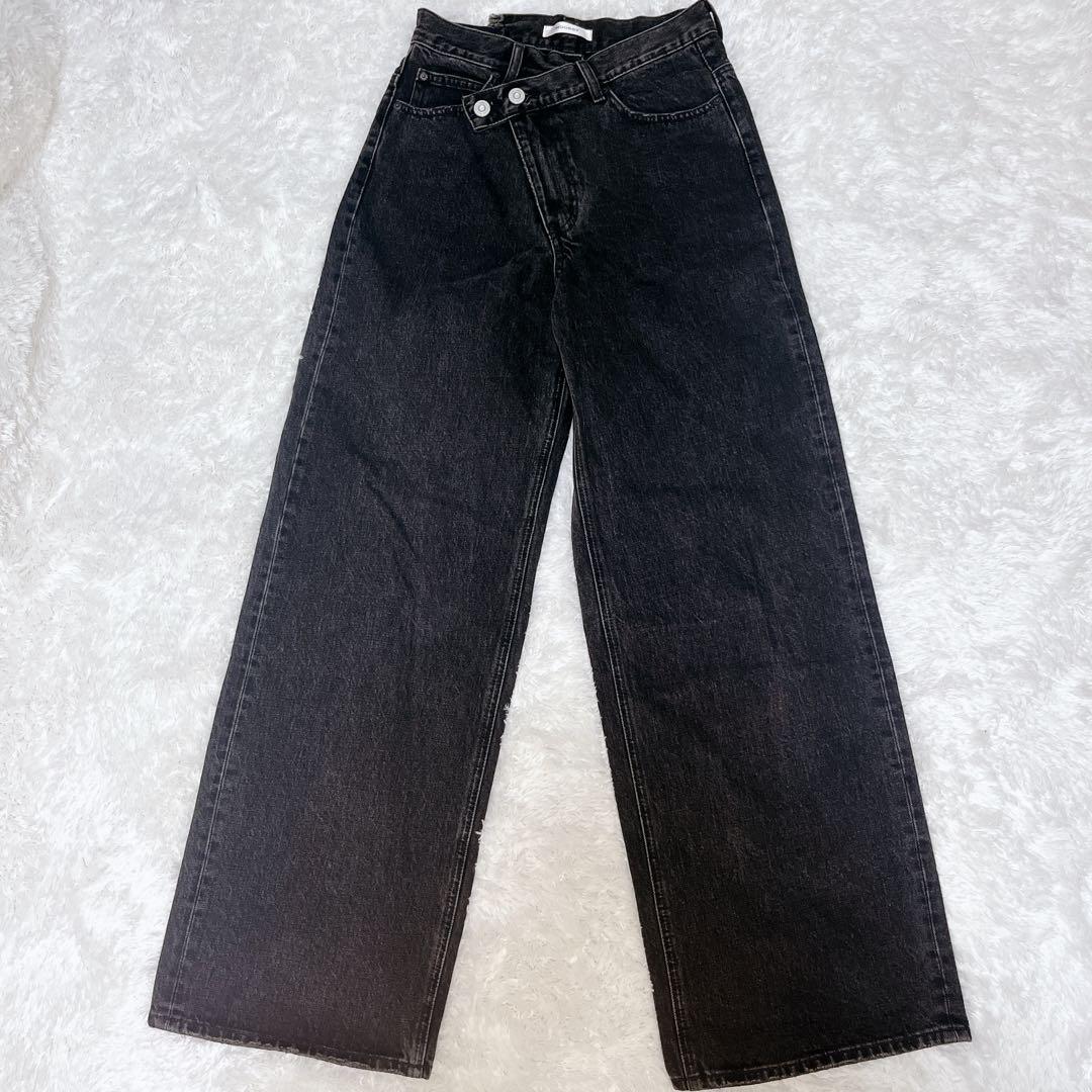美品✨現行品 MOUSSY クロスウエストワイドストレート ブラック デニム 2