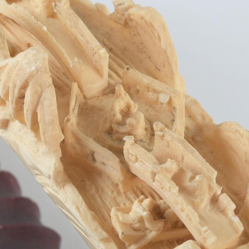 中国 河馬牙製 楼閣山水透かし雕 床飾 置物 唐木台付 V 9341 - メルカリ