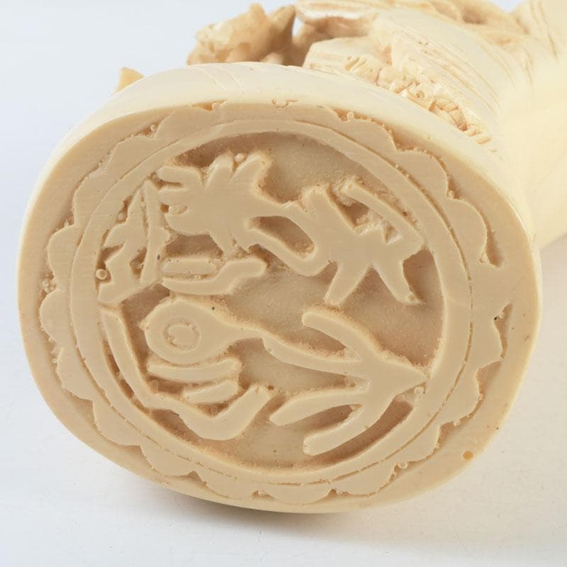 中国 河馬牙製 楼閣山水透かし雕 床飾 置物 唐木台付 V 9341 - メルカリ