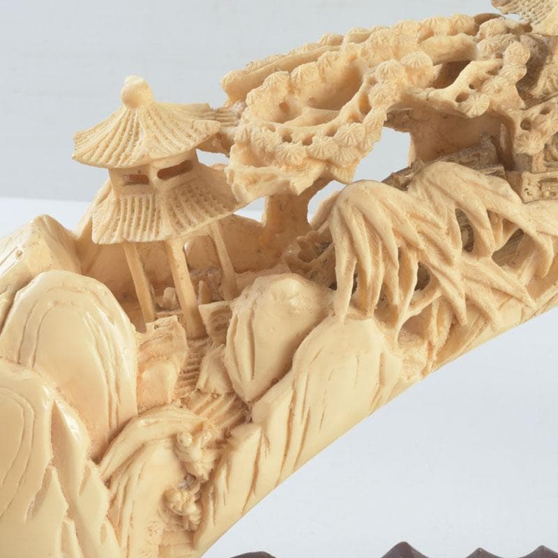 中国 河馬牙製 楼閣山水透かし雕 床飾 置物 唐木台付 V 9341 - メルカリ