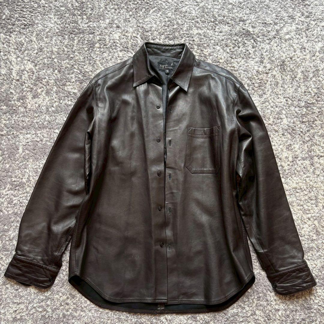希少 90s Agnes b. homme レザーシャツジャケット - メルカリ