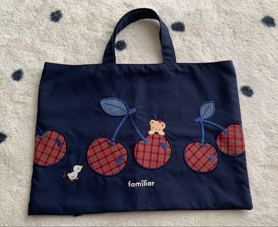 【美品】familiar チェリー柄トートバッグ