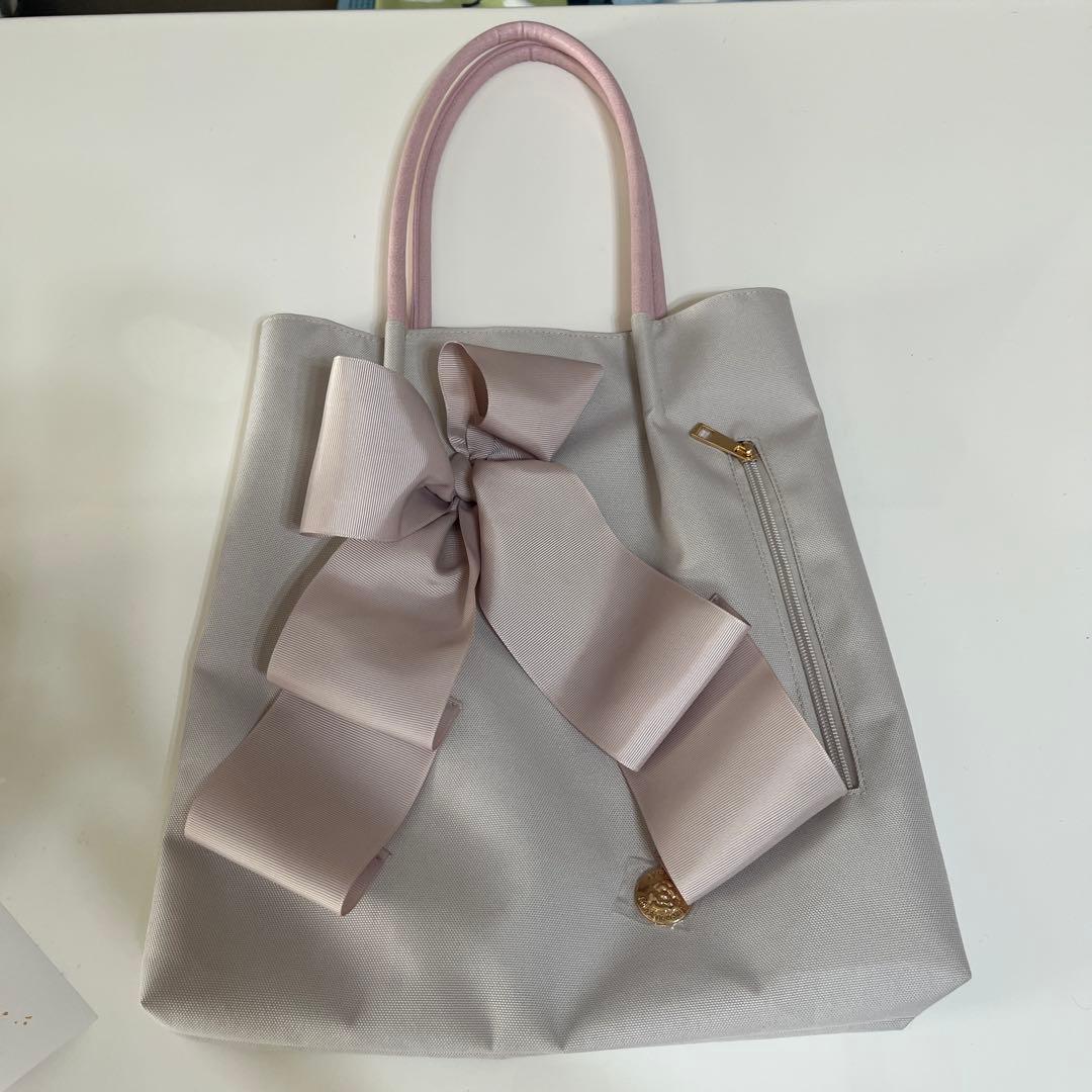 M'S GRACY リボン付きグレー合成繊維トートバッグ - メルカリ