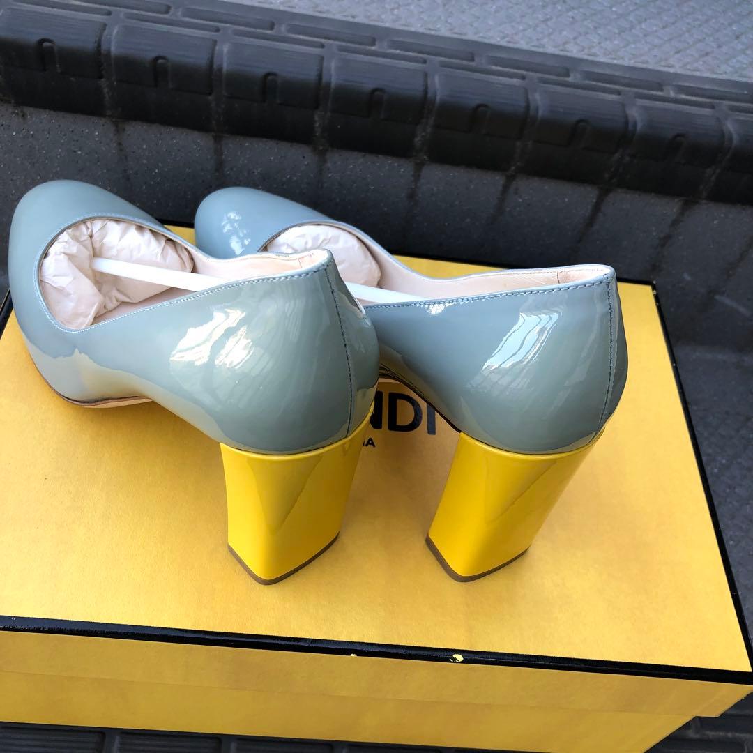 新品】FENDI エナメル 水色／イエローハイヒールパンプス サイズ36