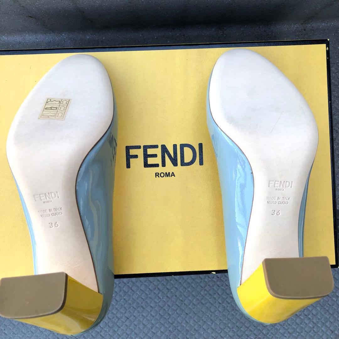 新品】FENDI エナメル 水色／イエローハイヒールパンプス サイズ36