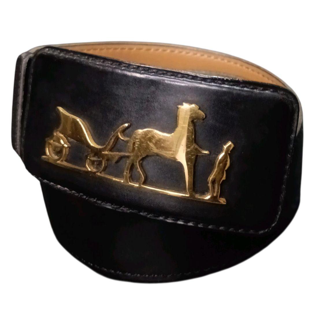 ✨HERMES 馬車ロゴ リバーシブル ゴールド金具 M◯刻印 仏製 ベルト