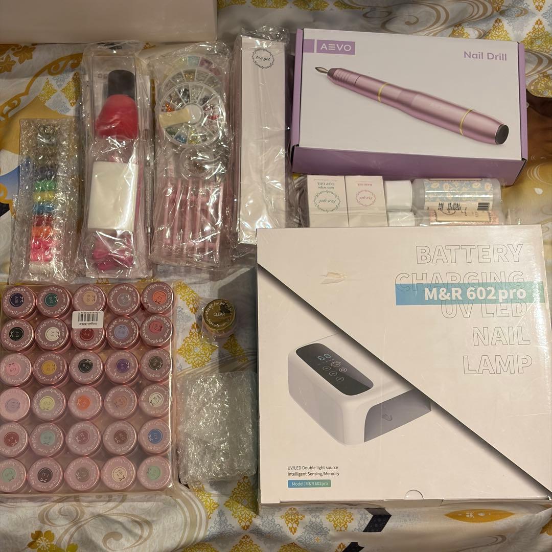 セルフジェルネイルスターターキット LEDライト付き 電動ネイルドリル付