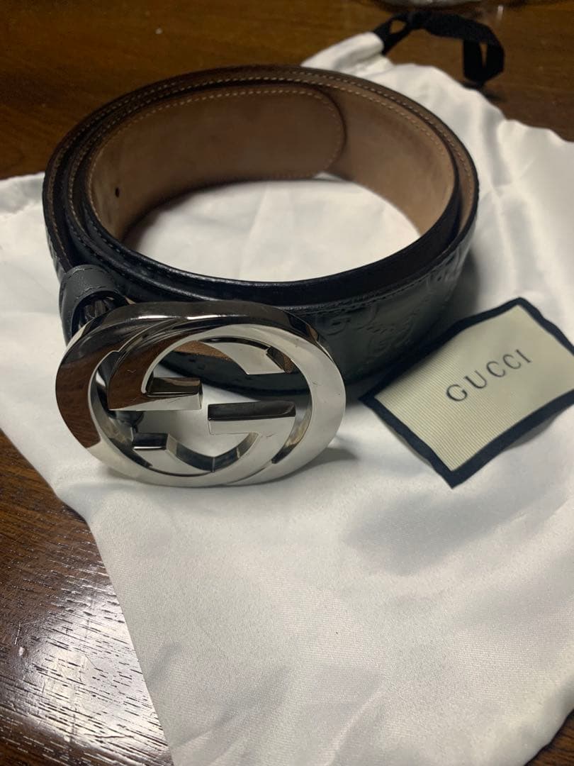 GUCCI ダブルGロゴ グレーレザーベルト