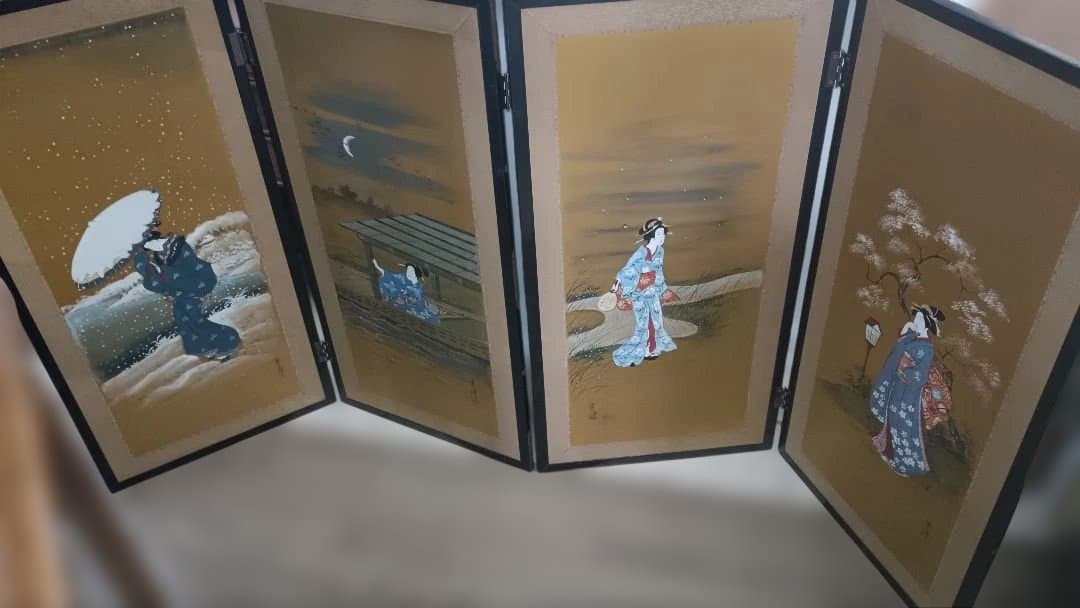 4008）寿峰　美人画　屏風　春夏秋冬？