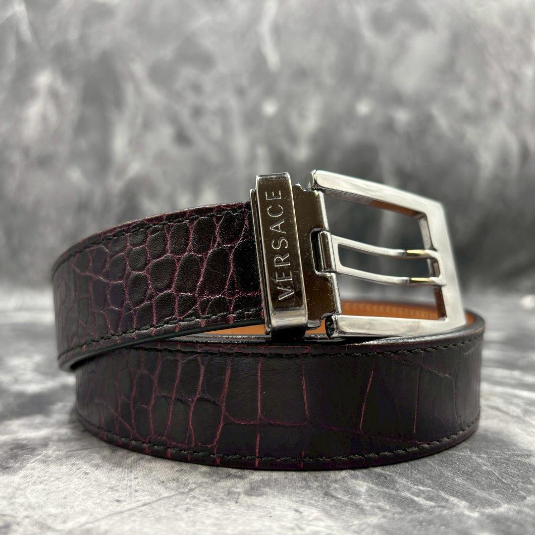 【極美品/希少品】ヴェルサーチ　ベルト　クロコ型押し　イタリア製 日本製 クロコ型押しベルト